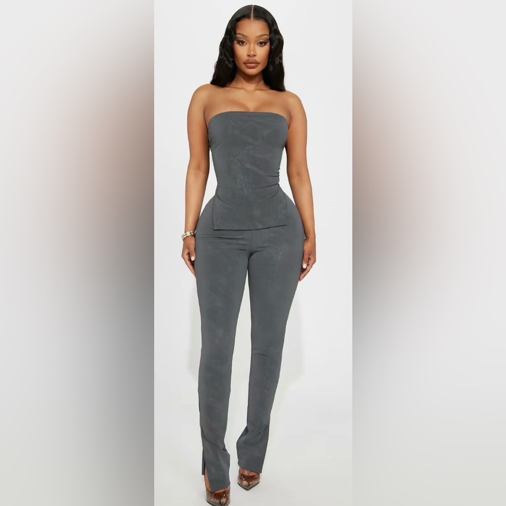 Fashion Nova Charcoal Strapless Jumpsuit